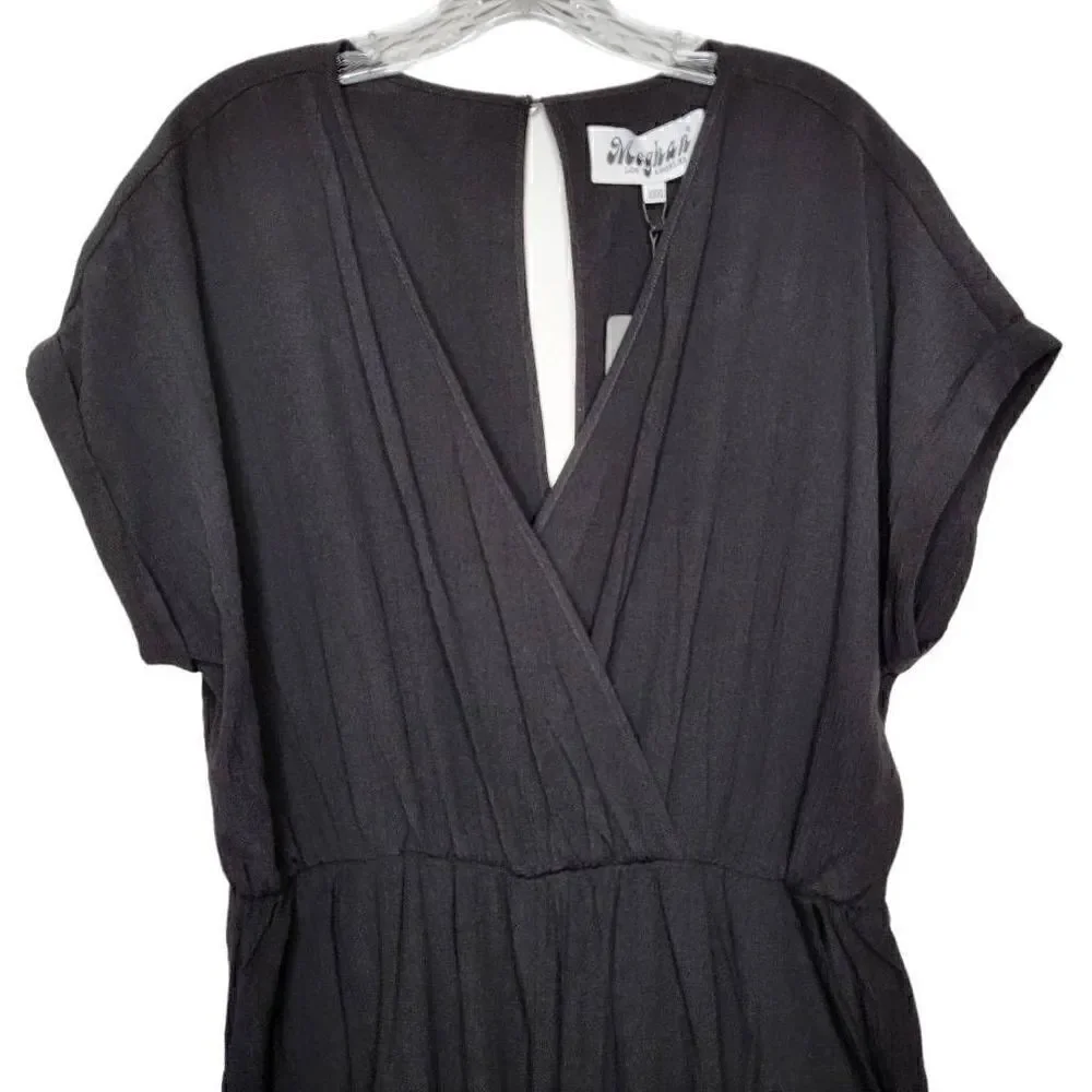 Meghan LA Wonderland Jumpsuit Wide Leg Surplice V-Neck in Black Size XXXL